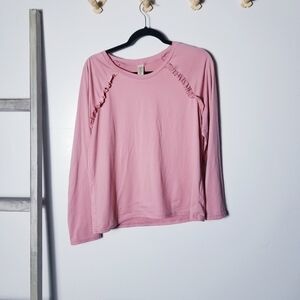 JESSICA SIMPSON PINK LONG SLEEVE BLOUSE WITH RUFFLE SIZE PETITE LARGE